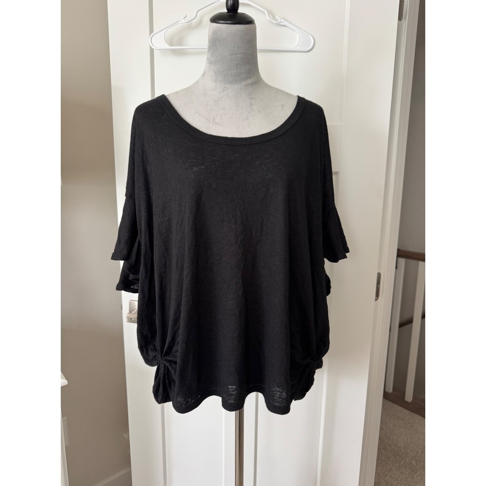 Old Navy Womens 3X Black Linen Blend Side Knot Oversized Dolman Scoop Neck Top